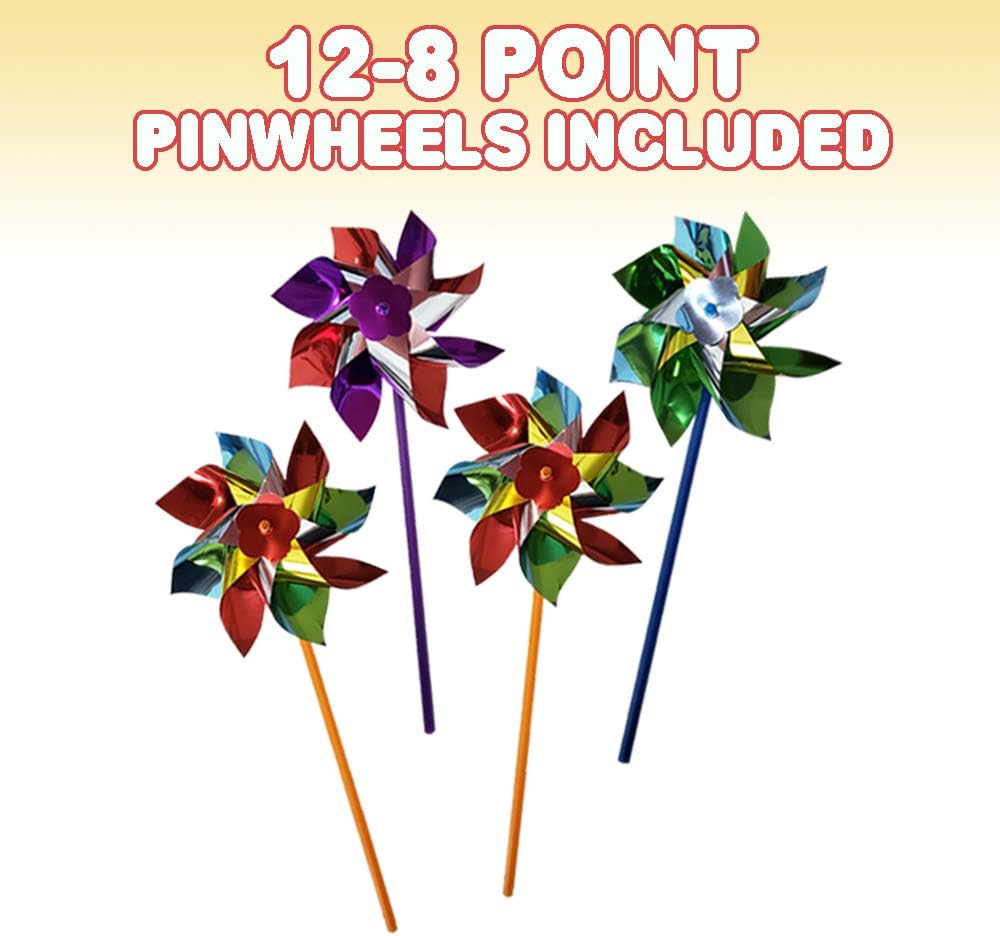 12 Pack Pinwheels Set - 6 Inch - Assorted Colors