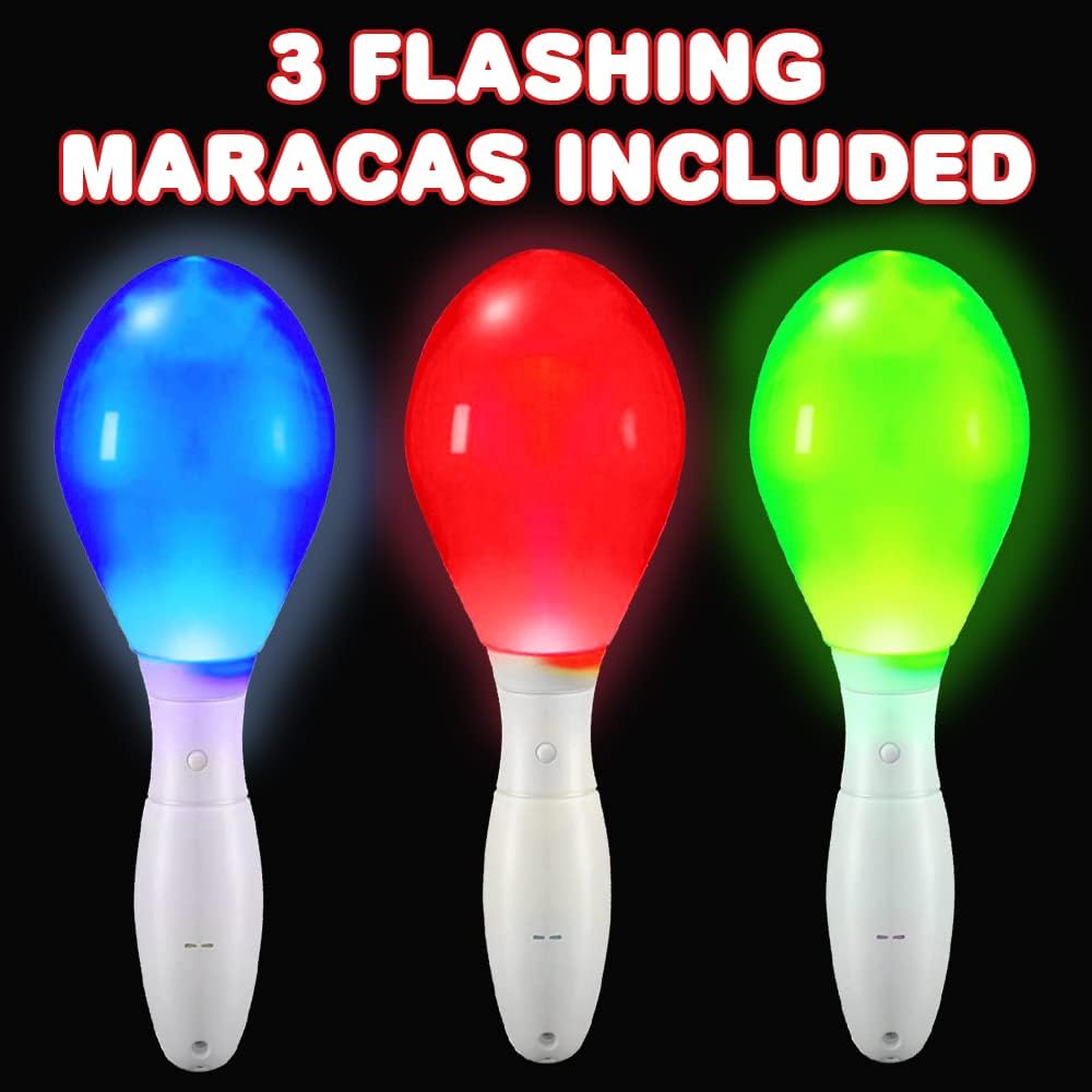 ArtCreativity Light-Up Color Changing Maracas, Pack of 3, Flashing LED Music Hand Shakers, Fun Noise Makers and Toy Musical Instruments, Birthday Party Favors, Goodie Bag Fillers for Kids