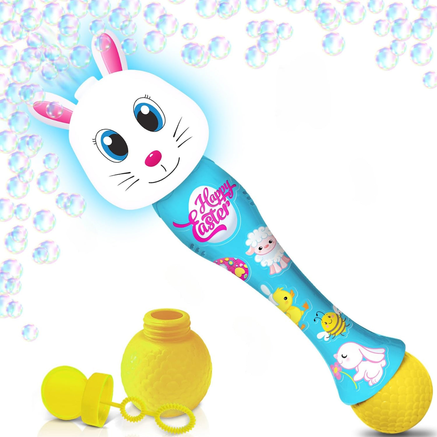 Easter Bunny Bubble Wand, Easter Basket Stuffers for Toddler, 14" Light Up Automatic Bubble Maker with LED & Music, Easter Bubbles for Kids, Easter Toys for Toddlers 1-3