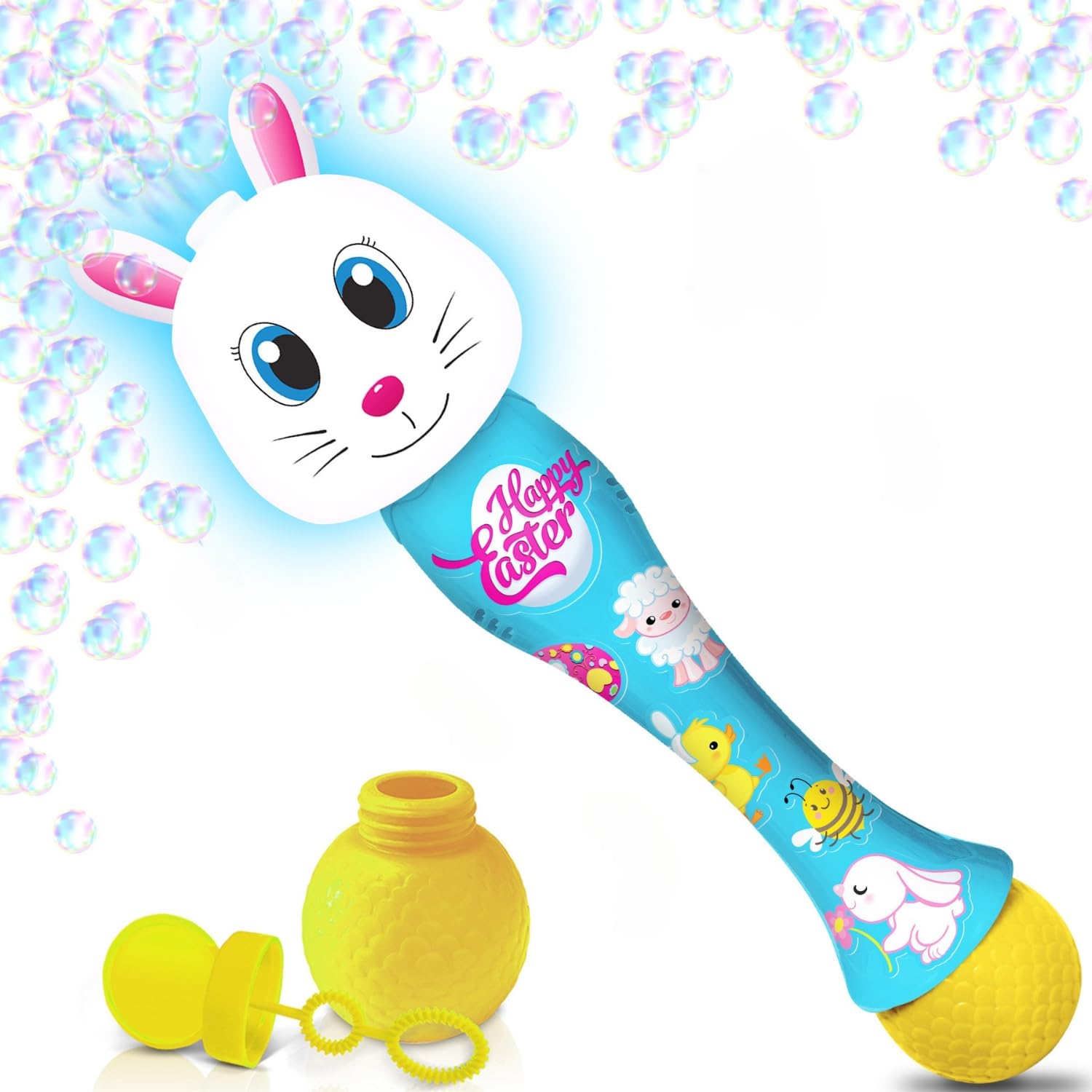 Easter Bunny Bubble Wand, Easter Basket Stuffers for Toddler, 14" Light Up Automatic Bubble Maker with LED & Music, Easter Bubbles for Kids, Easter Toys for Toddlers 1-3