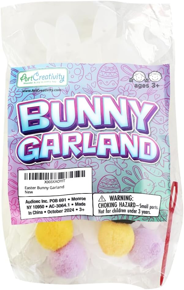 Easter Bunny Garland - Easter Decorations Set with 10 Felt Rabbits, 9 Feet of Ribbon, and Needle for Stringing - Easter Bunny Decorations for the Home - Cute Easter Décor