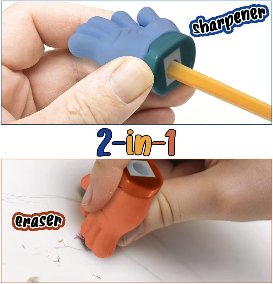 Hand Shaped Erasers with Sharpeners, Set of 12