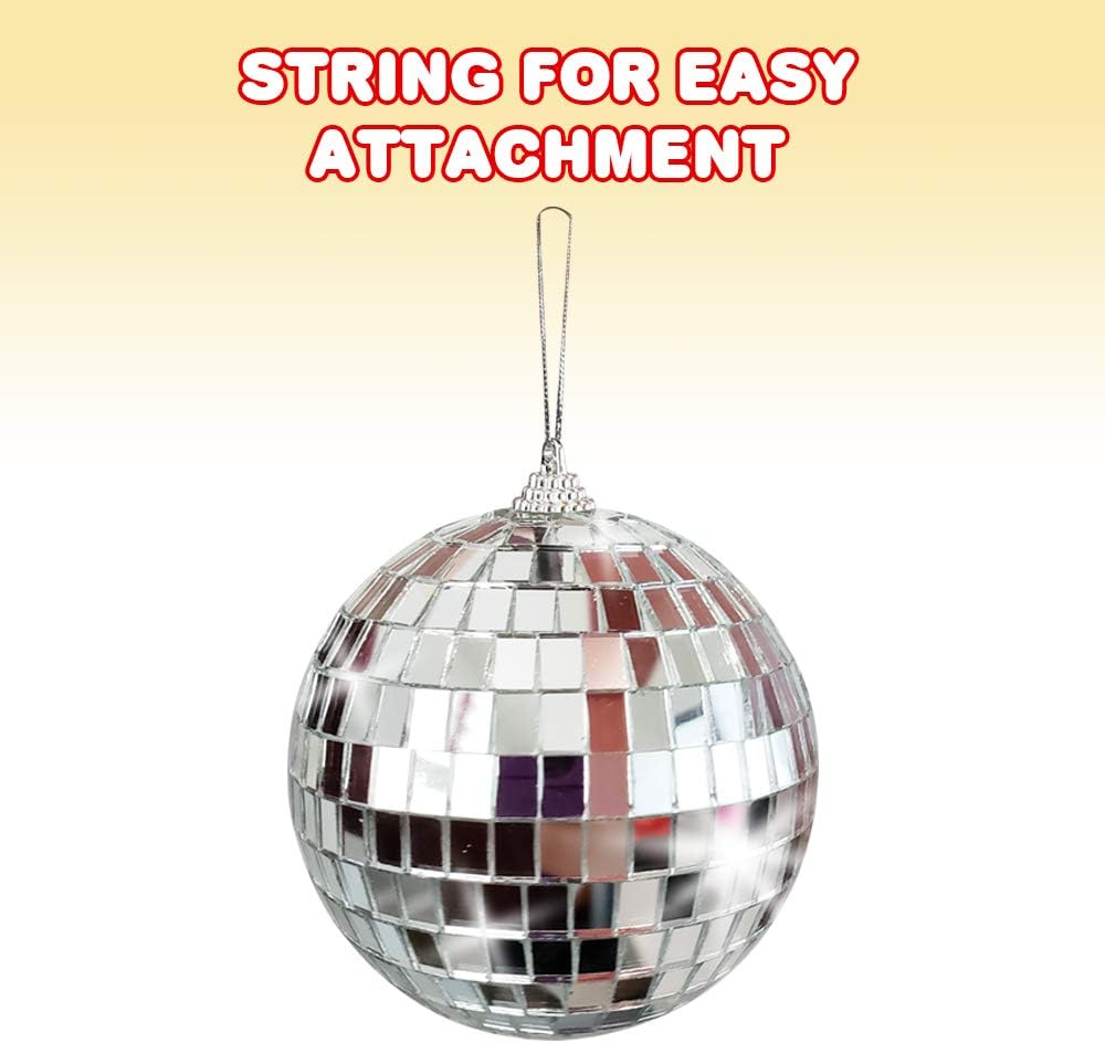 ArtCreativity 4 Inch Mirror Disco Ball - Silver Disco Ball with Hanging String for Parties, Birthdays, and Weddings - 90’s Disco Party Decorations and Supplies, Ceiling Décor Disco Accessories
