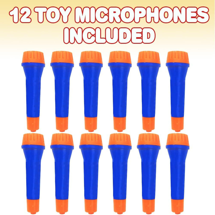 5.5 Inch Toy Microphone Set for Kids, Set of 12, Orange and Blue Pretend Play Plastic Mics for Karaoke Fun, Stage or Costume Prop, Birthday Party Favors and Goody Bag Fillers