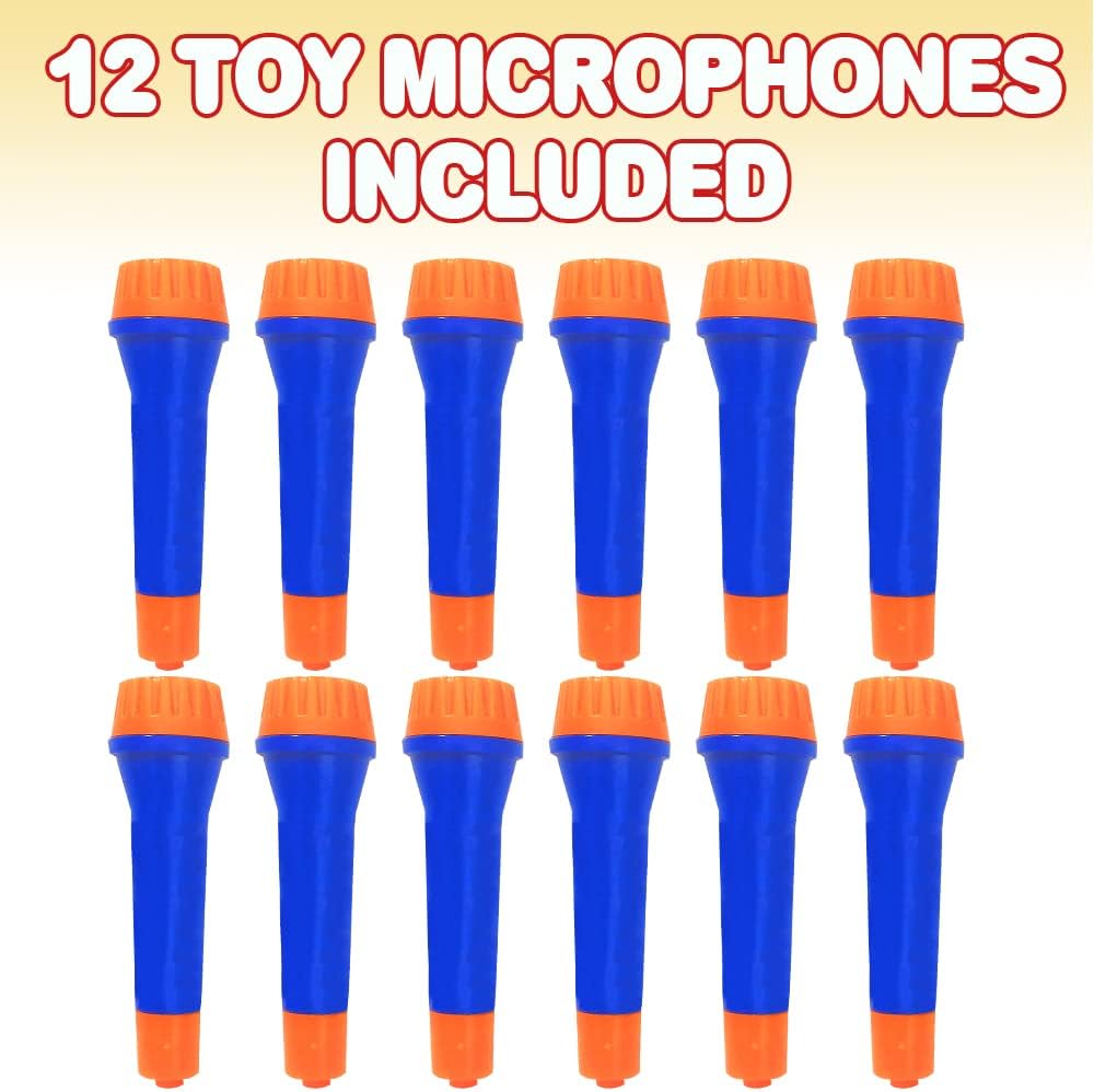 ArtCreativity 5.5 Inch Toy Microphone Set for Kids, Set of 12, Orange and Blue Pretend Play Plastic Mics for Karaoke Fun, Stage or Costume Prop, Birthday Party Favors and Goody Bag Fillers