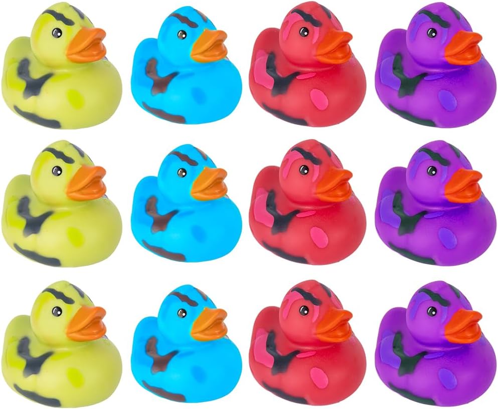 ArtCreativity 2 Inch Camouflage Rubber Duckies, Pack of 12, Cute Duck Bath Tub Pool Toys in Assorted Colors, Ideal for Camo-Themed Parties, Fun Decorations, Carnival Supplies, Party Favor, Small Prize