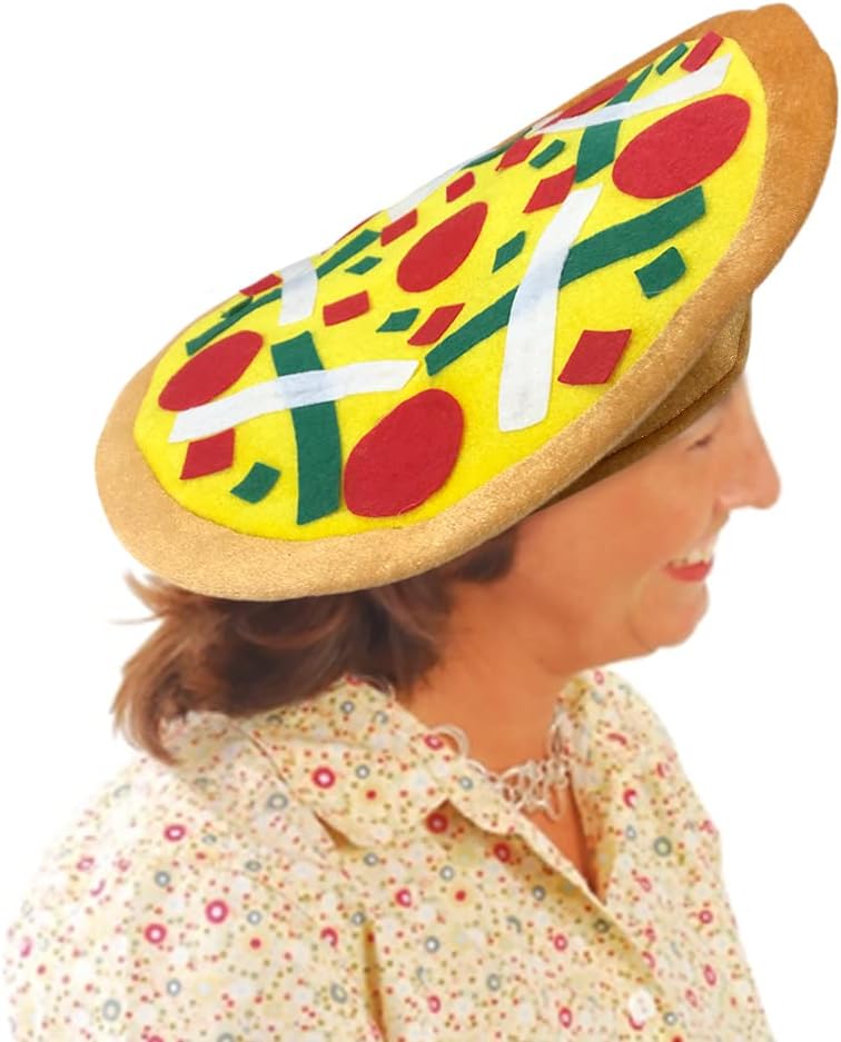 ArtCreativity Funny Pizza Hat, 1 PC, Fun Halloween Costume Accessory, Pizza Party Supplies Decorations, One Size Fits Most, Crazy Silly Hat with Felt Toppings and Plush Fabric