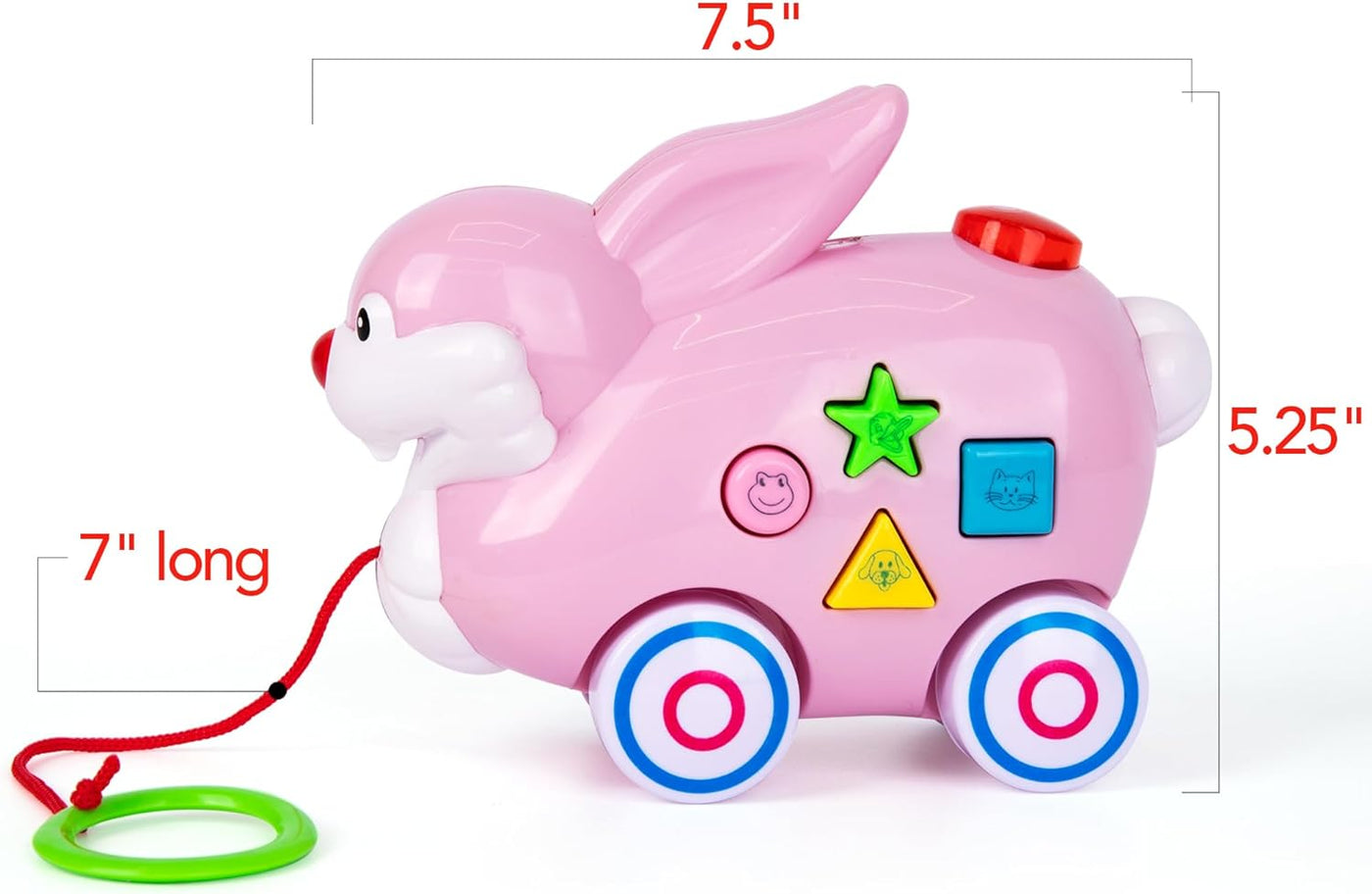 ArtCreativity Bunny Pull Toy - Pull Toys for Toddlers with Lights, Music, and 4 Animal Sounds - Kids’ Learning Toy with Shapes and Colors - Pull Along Toys for Boys and Girls