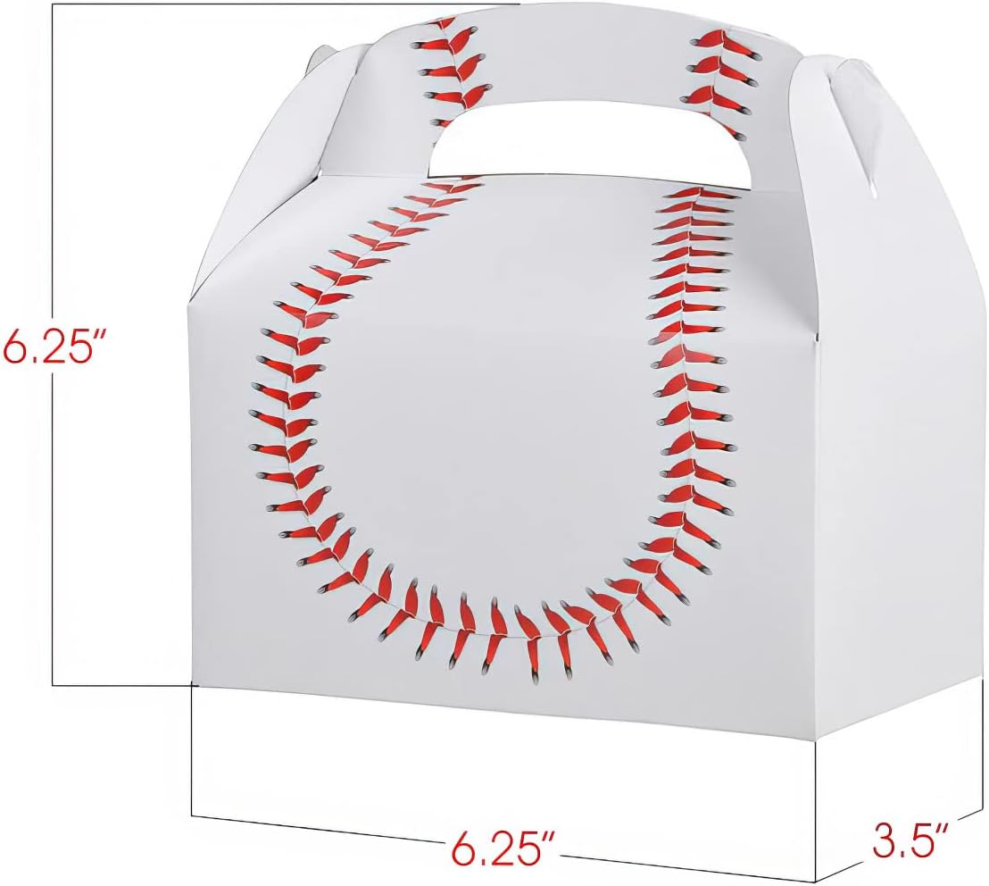 ArtCreativity Baseball Treat Boxes for Candy, Cookies and Sports Themed Party Favors - Pack of 12 Cute Team Favor Cardboard Boxes with Handles for Birthday, Holiday Goodies