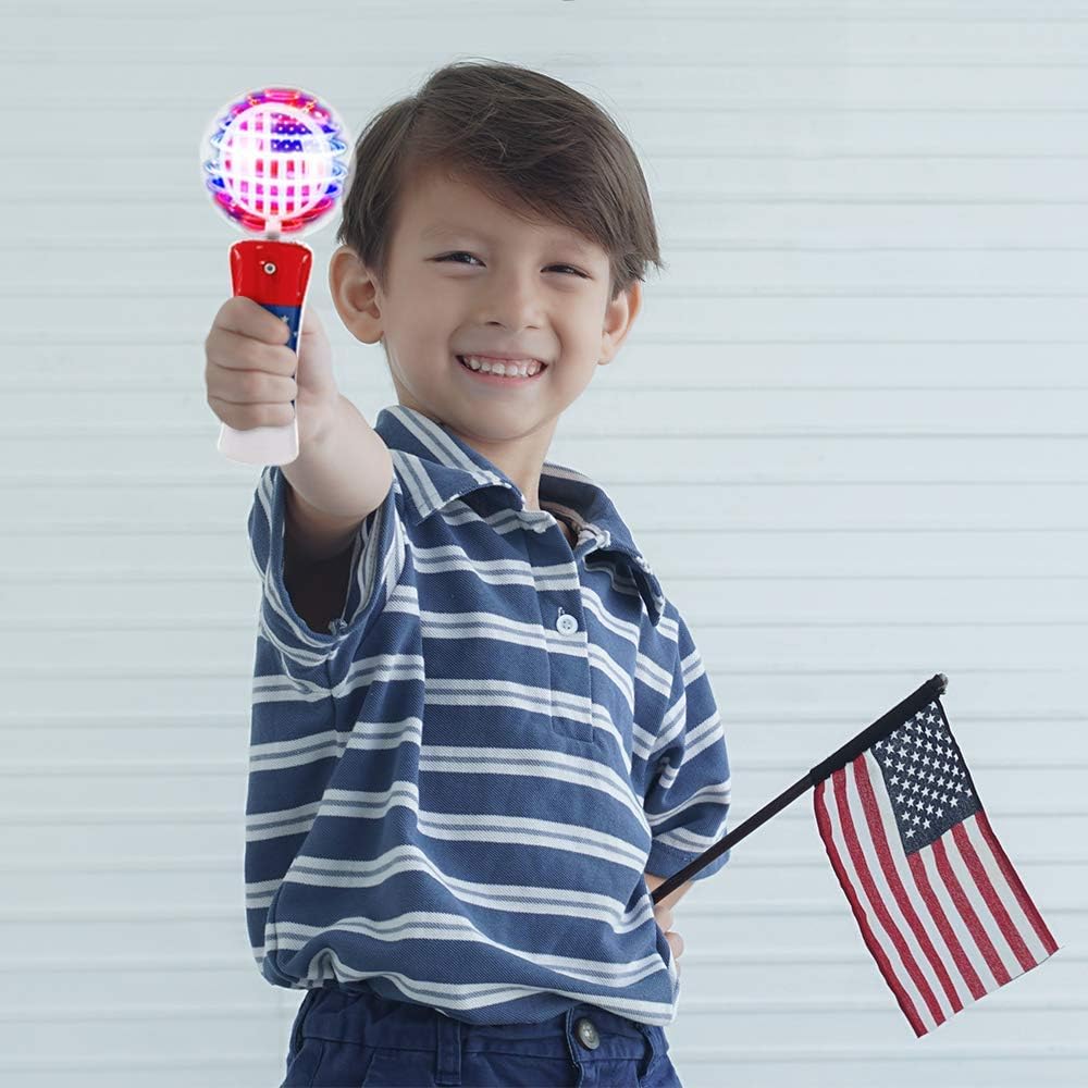 ArtCreativity 7.5 Inch Light Up Patriotic Magic Ball Toy Wand for Kids, Flashing LED Wand for Boys and Girls with Batteries Included, Thrilling Spinning Light Show, Birthday Party Favor, 4th of July