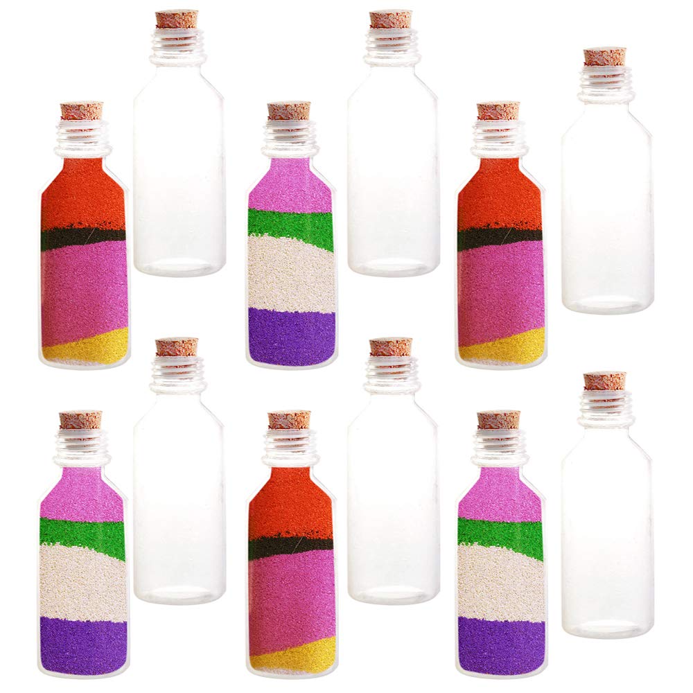 ArtCreativity Plastic Sand Art Bottles with Corks - Pack of 12-2oz Clear Containers for Sand Art, Message in a Bottle, Wedding Invitations, Fun Arts and Crafts Supplies for Kids - Sand not Included…