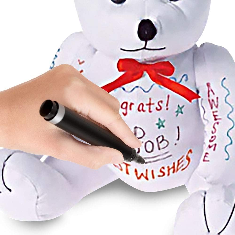 ArtCreativity Plush Autograph Teddy Bear, 1 Piece, Graduation Autograph Stuffed Animal, 11 Inch Stuffed Toy with White Smooth Fabric, Cute Hospital Get Well Soon Gift, Unique Baby Shower Idea