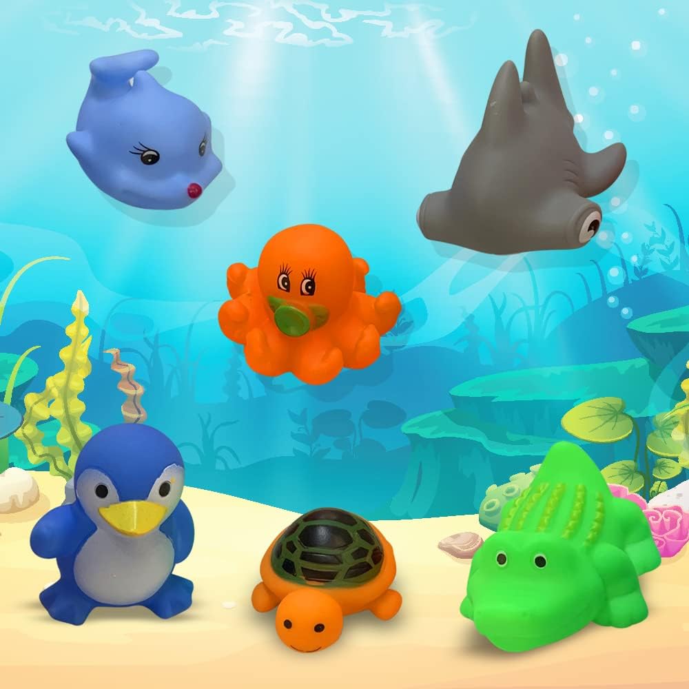 ArtCreativity Vinyl Sea Animals, Pack of 12 Assorted Squeezable Toys, Aquatic Birthday Party Favors for Kids, Fun Bath Tub and Pool Toys for Children, Educational Learning Aids for Boys and Girls
