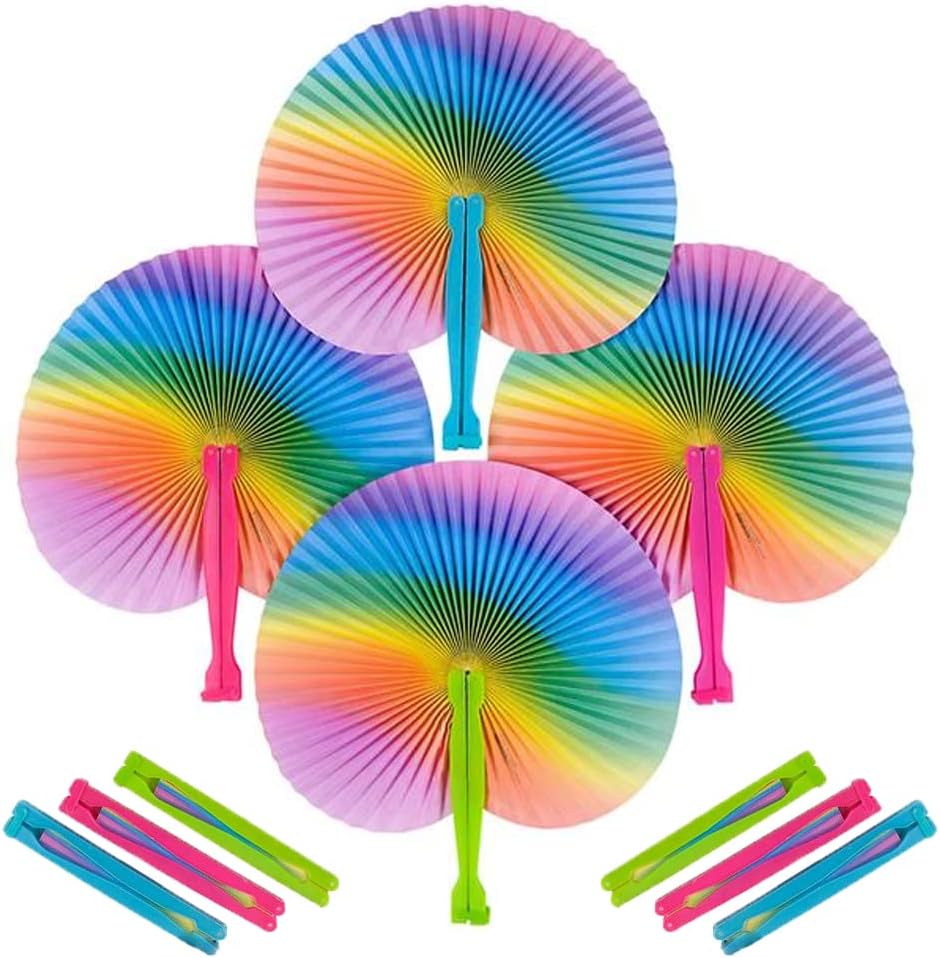 Rainbow Folding Fans Set - Pack of 12