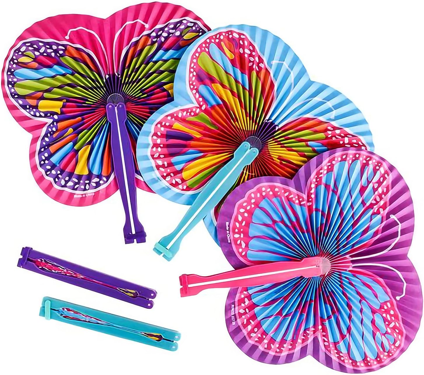 9.5 Inch Handheld Butterfly Folding Fans - Pack of 12