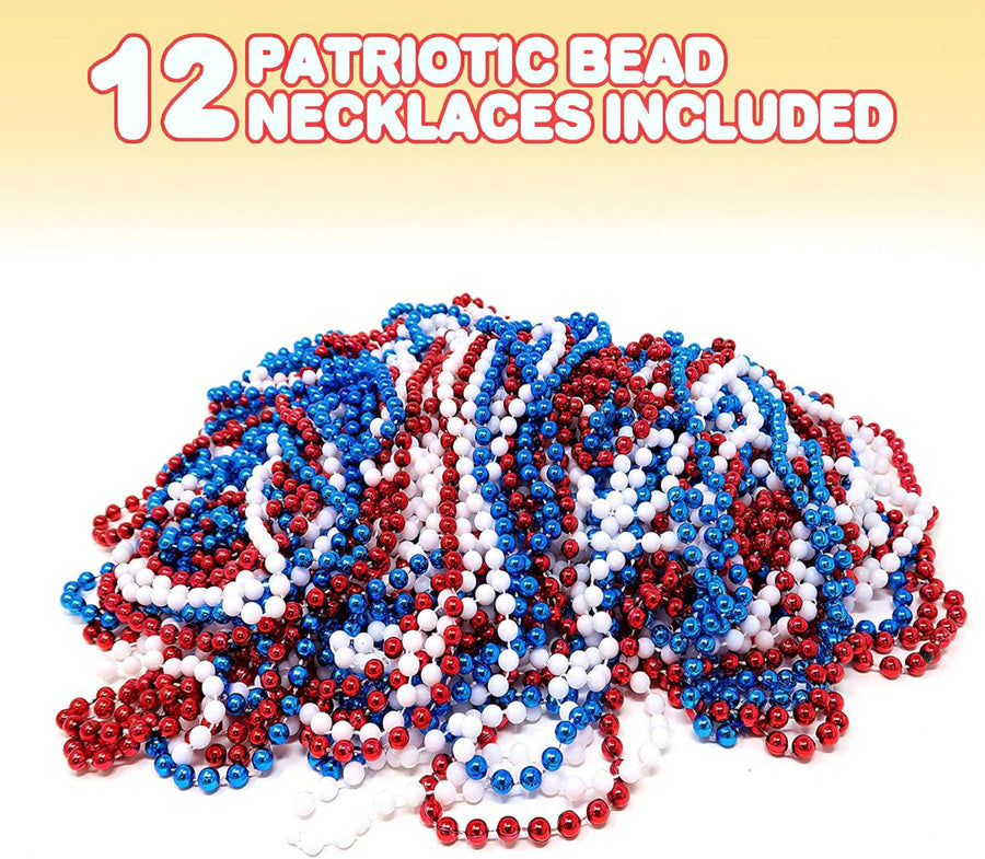 Patriotic Beads Necklaces- Pack of 12