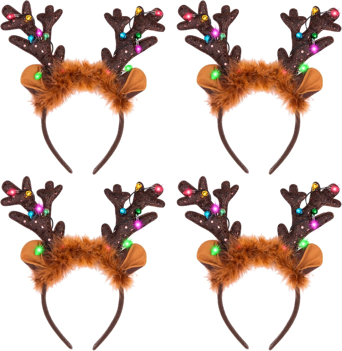 Light Up Christmas Reindeer Headbands - Set of 4