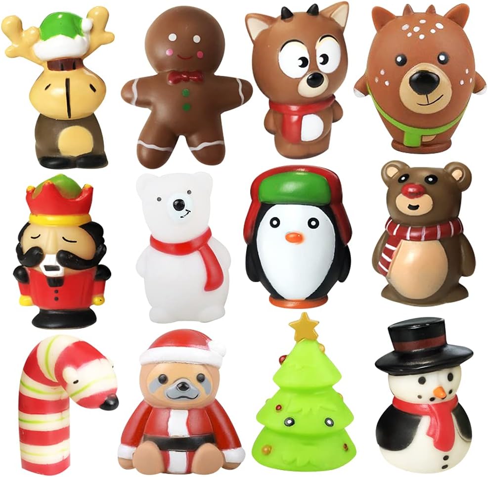 Assorted Christmas Rubber Characters for Kids, Pack of 12