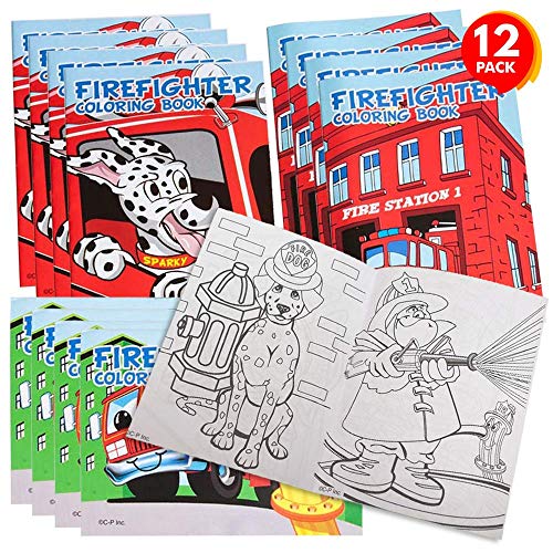 ArtCreativity Firefighter Coloring Books - Pack of 12-8 Paged Assorted Mini Color Booklets, Fun Fireman Goodie Bag Fillers, Birthday Party Favors and Activities for Boys and Girls