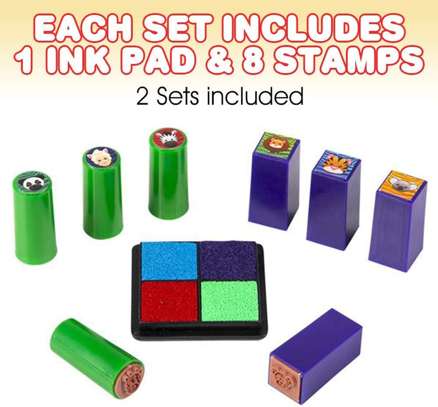 Mini Zoo Animal Stamp Set for Kids, 2 Sets