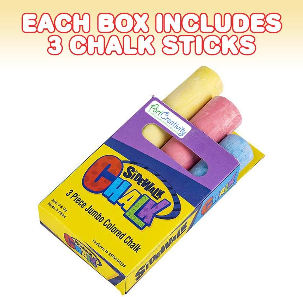 ArtCreativity Jumbo Chalk Set for Kids, 3 Boxes, Each Box with 3 Chalk Sticks, Non-Toxic, Dust Free and Washable- for Driveway, Pavement, Outdoors- Great Arts & Crafts Gift, Birthday Party Favors
