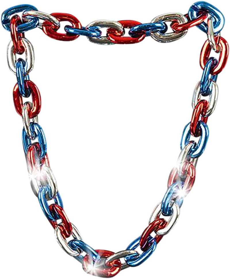 Light-Up Chunky Chain Patriotic Necklace, Big 38 Inch Chain, 4th of July Accessories for Women, Men, and Kids, Red, White, and Blue Decorations for Memorial and Independence Day
