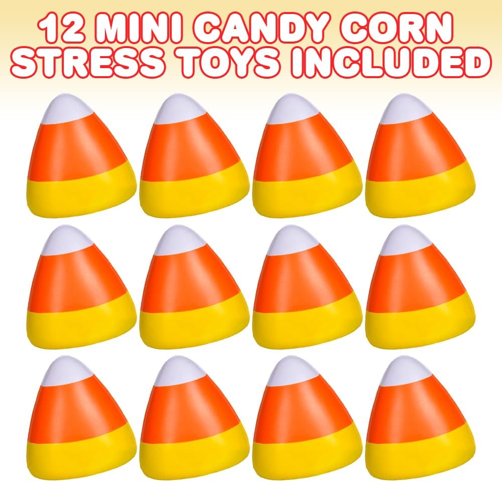 ArtCreativity Mini Candy Corn Stress Relief Toys, Set of 12, Slow Rising Squeezy Toys for Kids, Halloween Party Favors and Non-Candy Trick or Treat Supplies, Birthday Goodie Bag Fillers