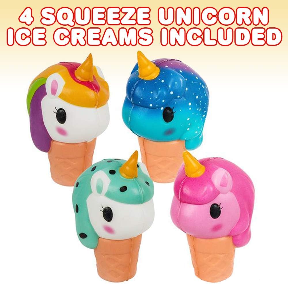 Squish Unicorn Ice Cream Toys for Kids, Set of 4