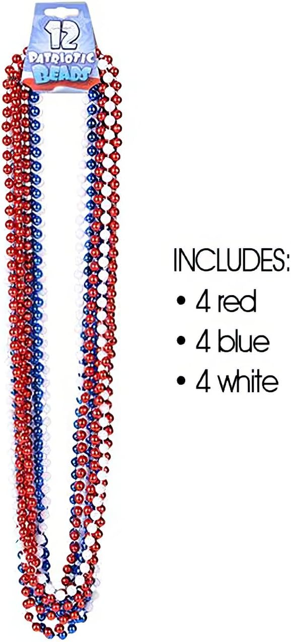 Patriotic Beads Necklaces- Pack of 12