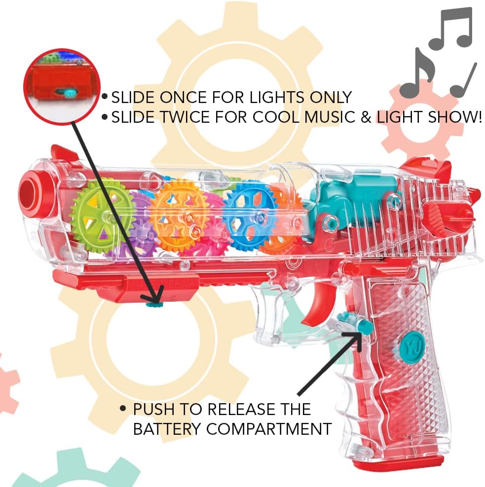 ArtCreativity Light Up Gear Toy Gun for Kids, Toy Guns For Boys With Moving Gears, LED Effects, and Music, Batteries Included, Interactive LED Toy Guns for Kids, Great Gift Idea Light Up Toys For Kids