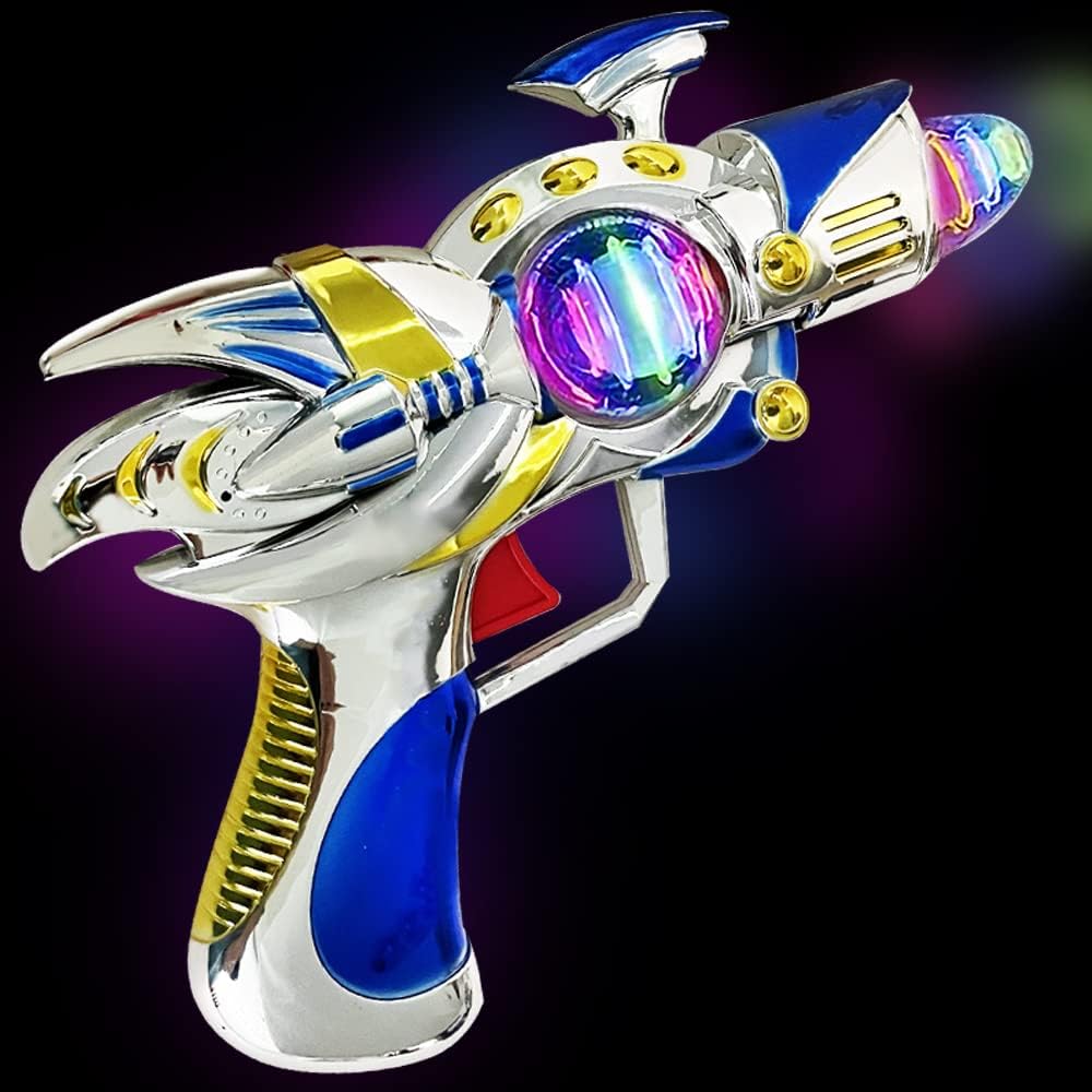 ArtCreativity Blue Super Spinning Space Blaster Gun with Flashing LEDs and Sound Effects, Cool Futuristic Toy Gun with Batteries Included, Great Gift Idea for Kids