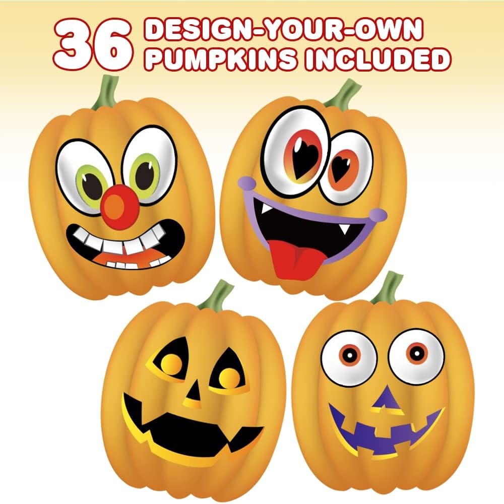 ArtCreativity Make Your Own Jack-O-Lantern Face Sticker Set - 36 Sheets - Customizable Halloween Stickers for Kids, Fun Crafts Classroom Activity, Best for Halloween Party Favors, Goodie Bag Fillers