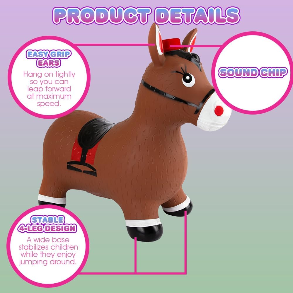 Bouncy Horse Hopper with Music, Ride on Rubber Horse for Active Indoor and Outdoor Play, Inflatable Horse Toy for Kids (Pump Included)