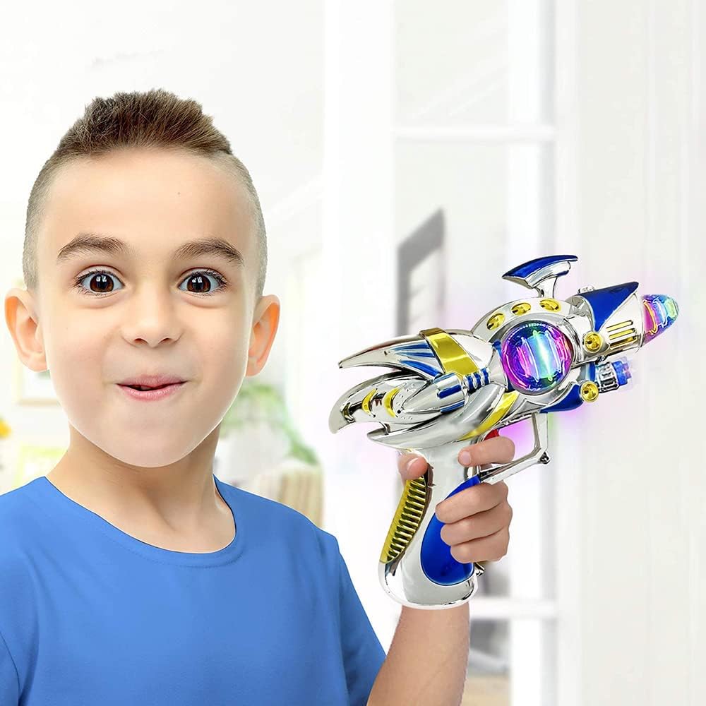 ArtCreativity Blue Super Spinning Space Blaster Gun with Flashing LEDs and Sound Effects, Cool Futuristic Toy Gun with Batteries Included, Great Gift Idea for Kids