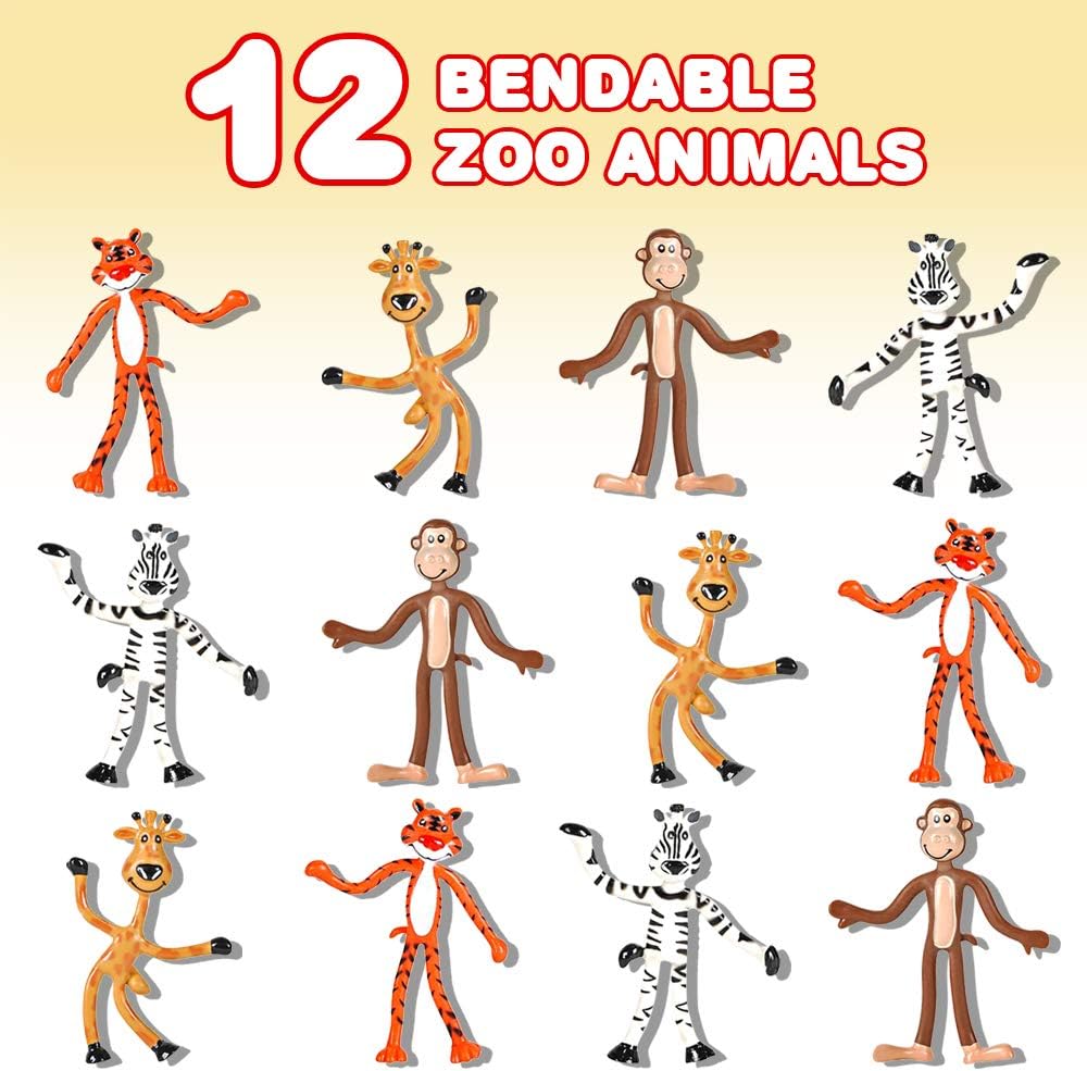 Bendable Zoo Animals, Set of 12