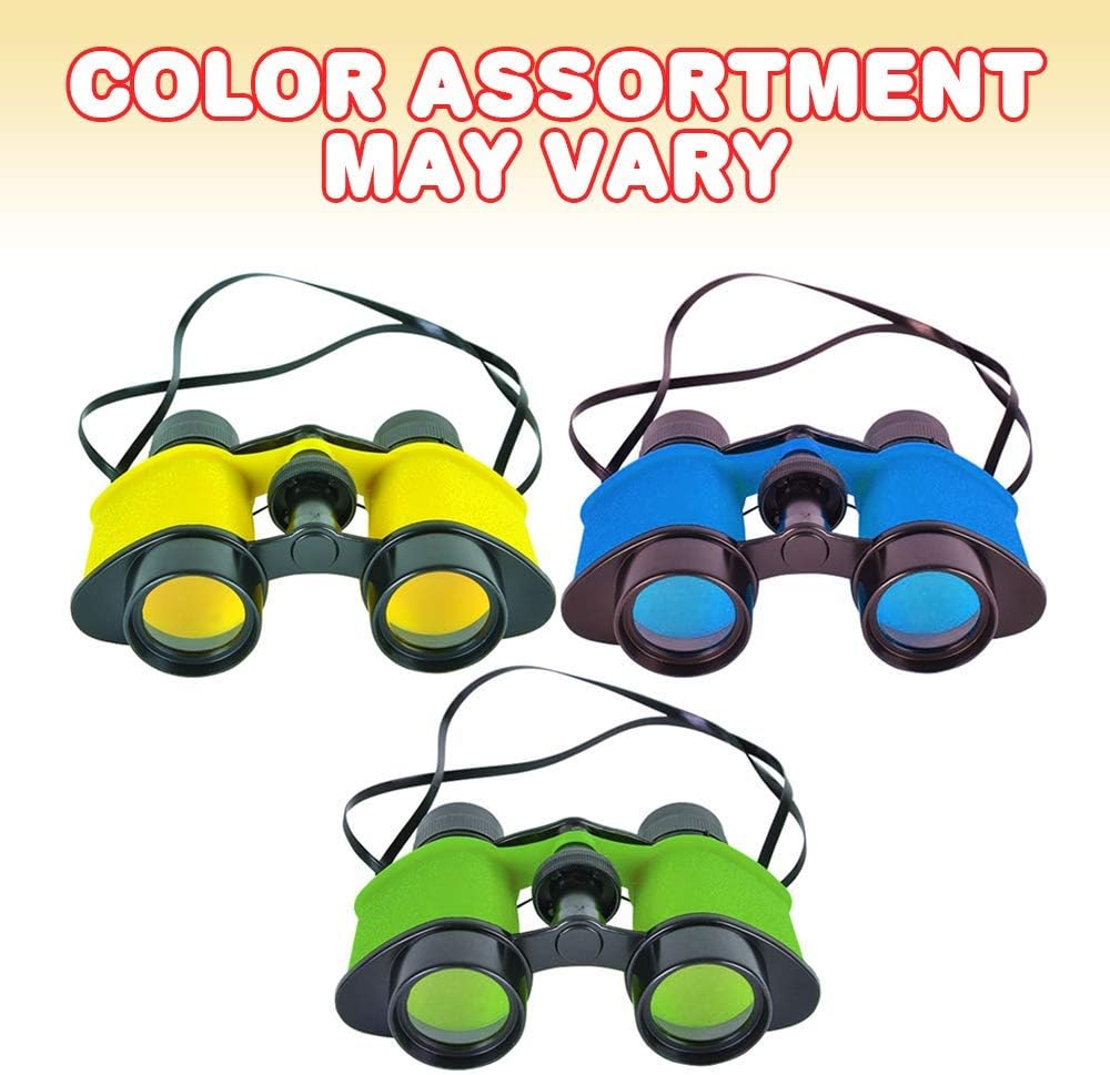 ArtCreativity Binoculars for Kids with Neck String - Set of 6 - Assorted Colors Kids’ Toy Binoculars for Bird Watching and Camping, Party Favor for Safari, Jungle, Explorer, Zoo Themed Birthday Party