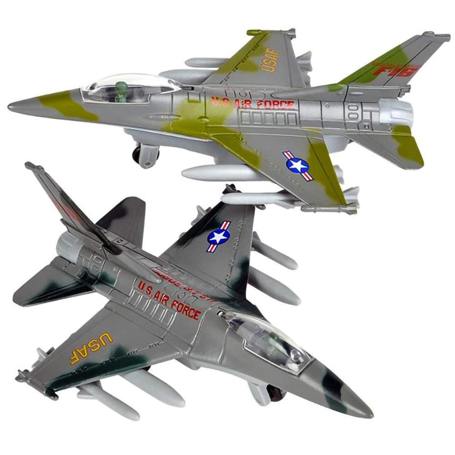 ArtCreativity Diecast F-16 Fighting Falcon Jets with Pullback Mechanism, Set of 2, Diecast Metal Airplane Toys for Boys, Air Force Military Cake Decorations, Aviation Party Favors