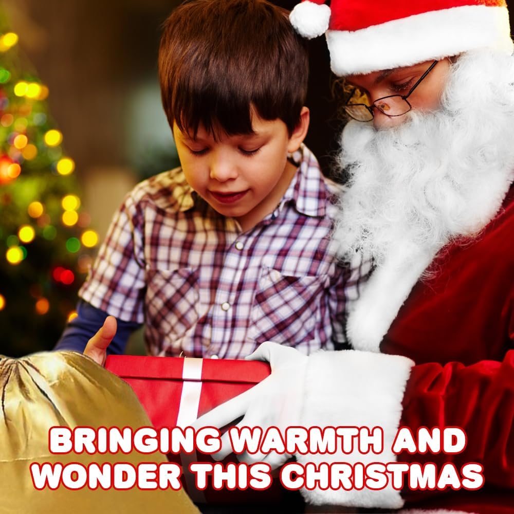 Santa Costume for Men - 9 PC Mens Santa Costume - Deluxe Santa Claus Suit for Men with Gold Gift Bag for Christmas, New Year, Parties, Birthdays - Quality Red Plush Adults Santa Suit