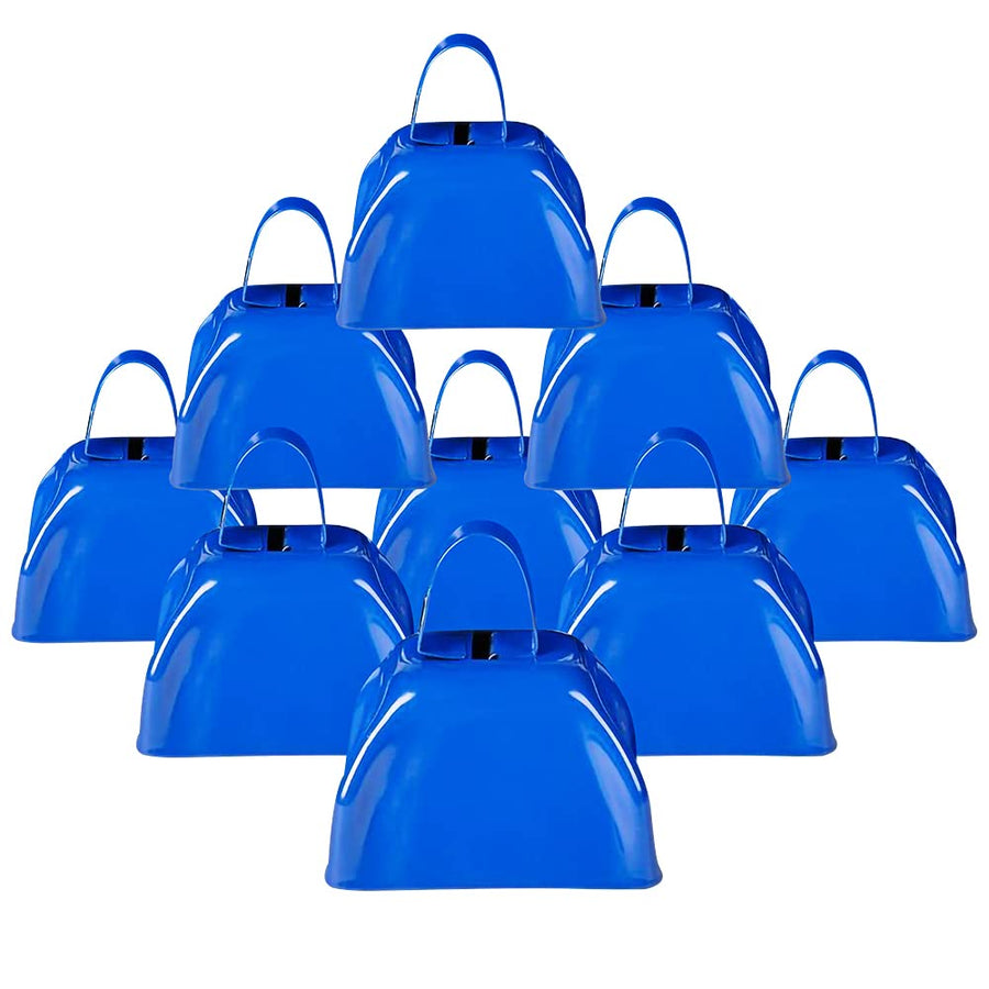 ArtCreativity 3 Inch Blue Metal Cowbell Noisemakers - Pack of 12 - Loud Metal Cowbell Noise Makers with Handles, Great for Football Games, Sporting Events, New Year’s Eve, for Kids and Adults