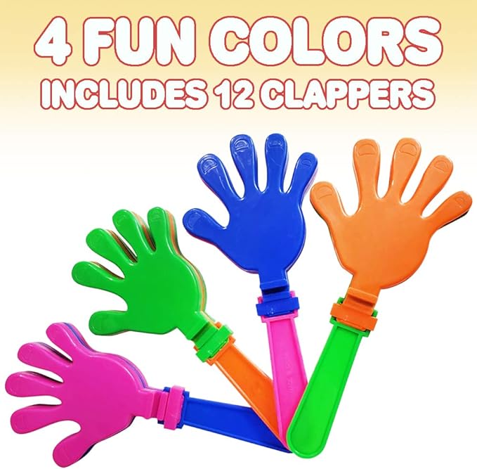 ArtCreativity Hand Clappers Noisemakers - Pack of 12-7.5 Inch Assorted Plastic Noisemakers for Sports, Parties, and Concerts - Great Birthday Party Favors and Goodie Bag Fillers for Boys and Girls