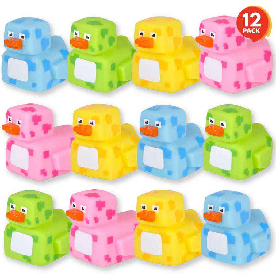 2.25 Inch Pixelated Rubber Duckies, Pack of 12