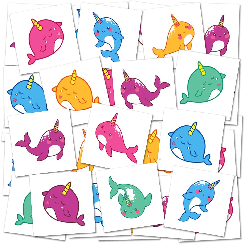 Narwhal Temporary Tattoos for Kids - Bulk Pack of 144