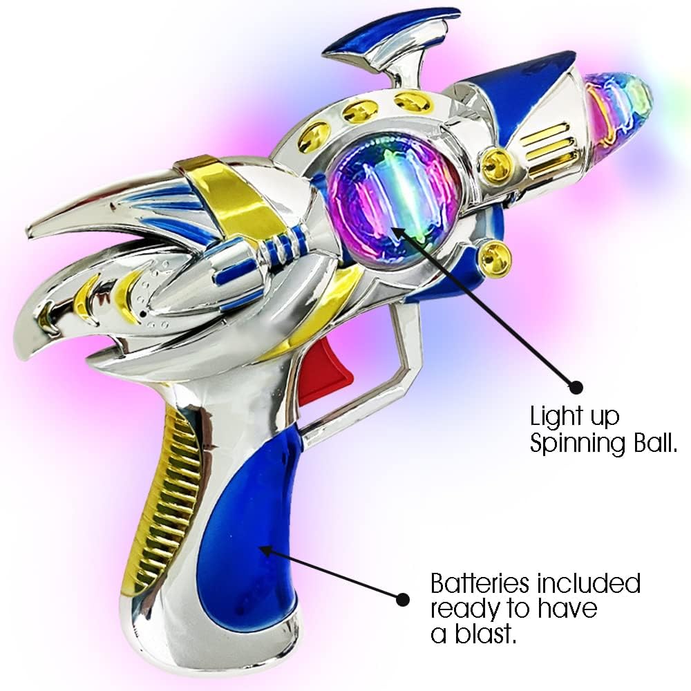 ArtCreativity Blue Super Spinning Space Blaster Gun with Flashing LEDs and Sound Effects, Cool Futuristic Toy Gun with Batteries Included, Great Gift Idea for Kids