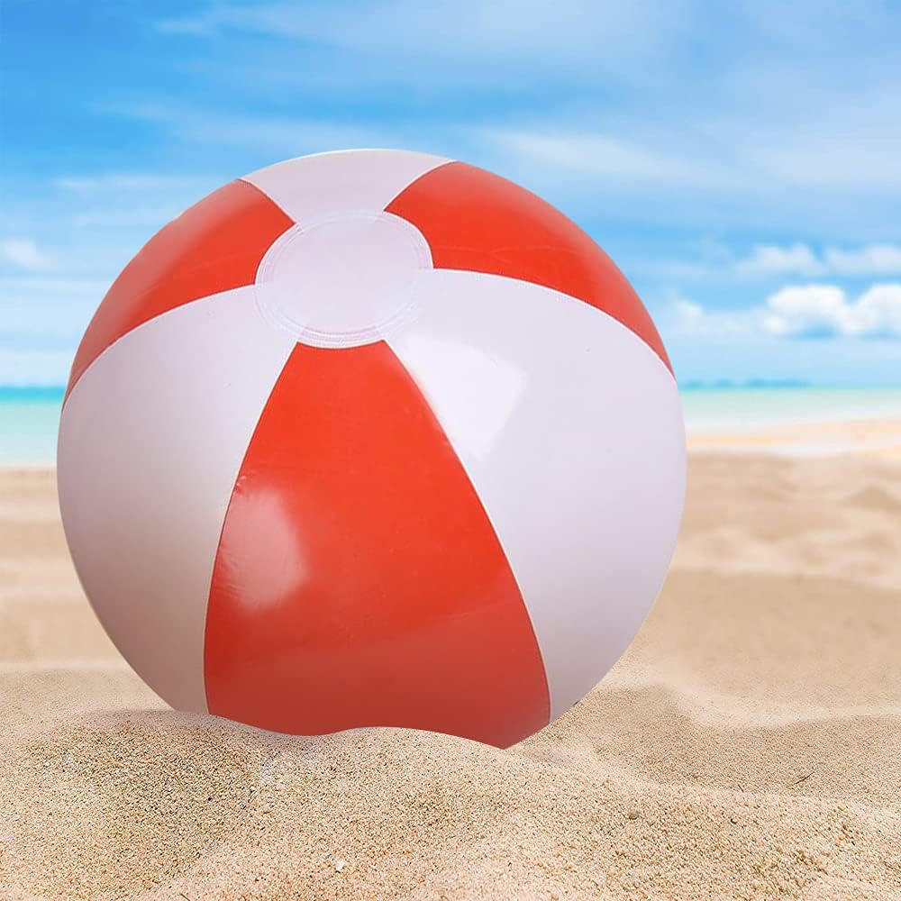 ArtCreativity 10 Inch Red & White Beach Balls for Kids, Pack of 12, Inflatable Summer Toys for Boys and Girls, Decorations for Hawaiian, Beach, and Pool Party, Beach Ball Party Favors
