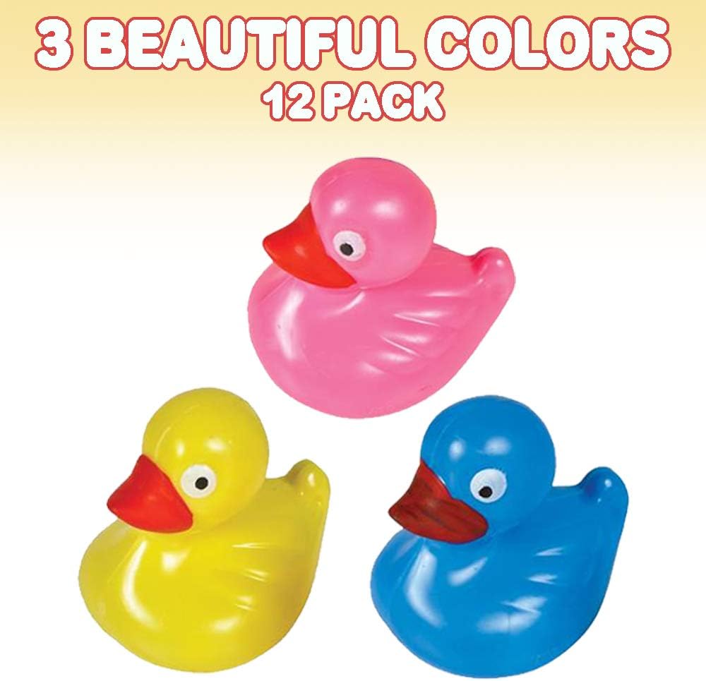 ArtCreativity Floating Plastic Duck Toys - Pack of 12 - Durable Duckie Bath Tub Water Toys for Kids, Carnival Theme Party Supplies, Birthday Party Favors and Goodie Bag Fillers