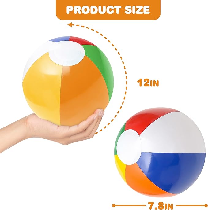 ArtCreativity Rainbow Inflatable Beach Balls (Pack of 12) Multicolored 12" Floating Pool Games, Fun Pool Toys, Party Favor and Gift for Boys and Girls