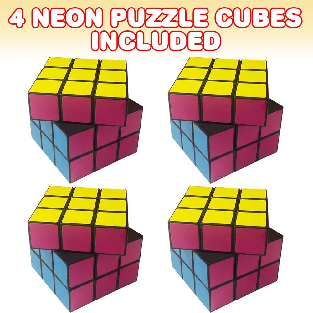 Neon Puzzle Cubes, Set of 4