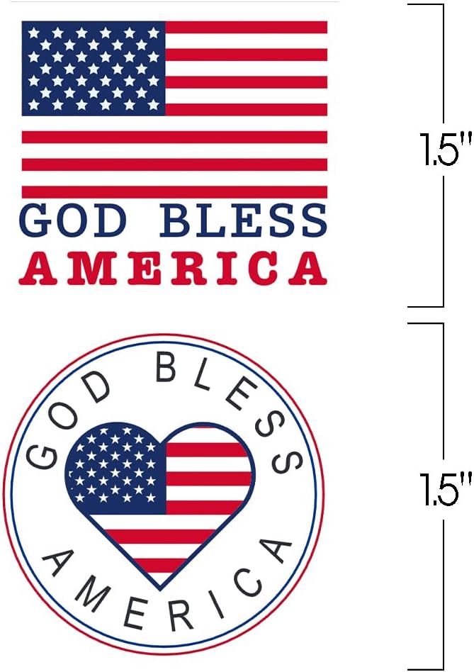 ArtCreativity USA American Flag Patriotic Stickers, 2 Rolls with 200 God Bless America Stickers Total, Red White and Blue Decorations for 4th of July, Memorial, Veteran’s, and US Flag Day