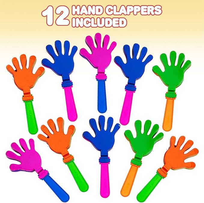 ArtCreativity Hand Clappers Noisemakers - Pack of 12-7.5 Inch Assorted Plastic Noisemakers for Sports, Parties, and Concerts - Great Birthday Party Favors and Goodie Bag Fillers for Boys and Girls