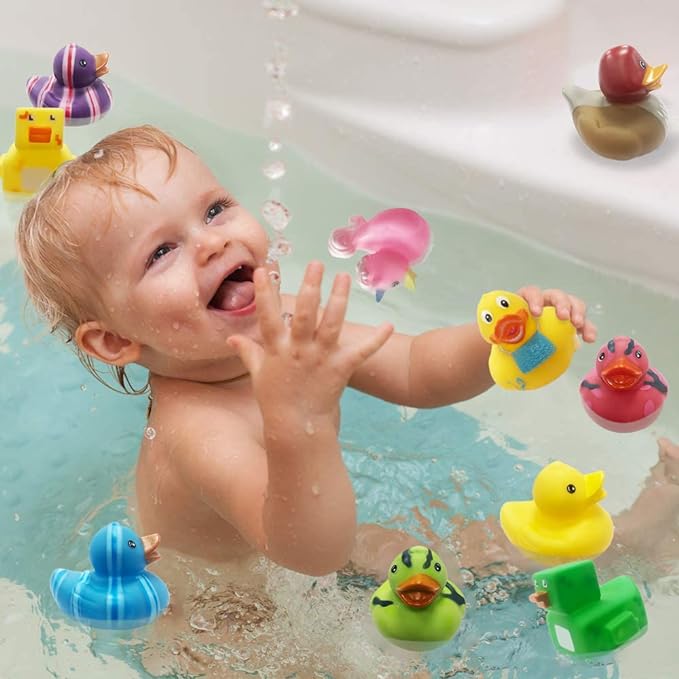 ArtCreativity Assorted Rubber Duckies for Kids and Toddlers (Pack of 12) Cute Duck Bath Tub Pool Toys in Multiple Characters, Fun Carnival Supplies, Birthday Party Favors for Boys and Girls